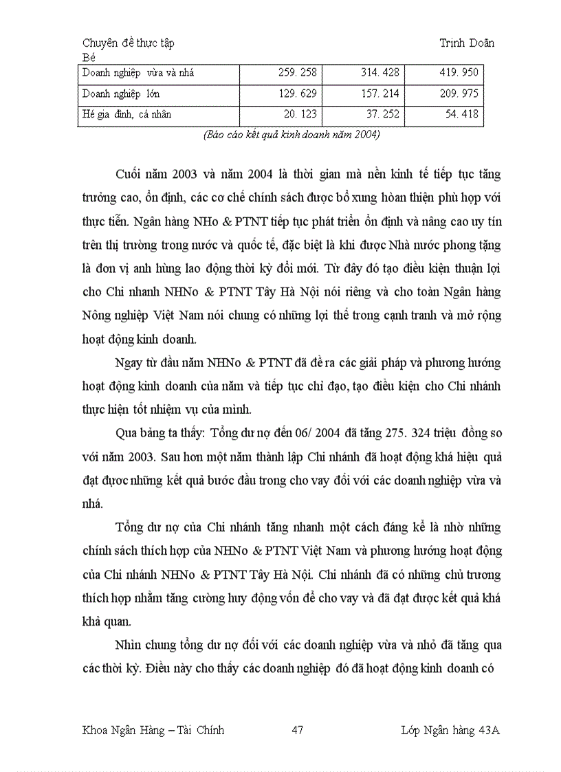 image for page Giải pháp nâng cao chất lượng tín dụng đối với các doanh nghiệp vừa và nhỏ tại Chi nhánh NHNo PTNT Tây Hà Nội