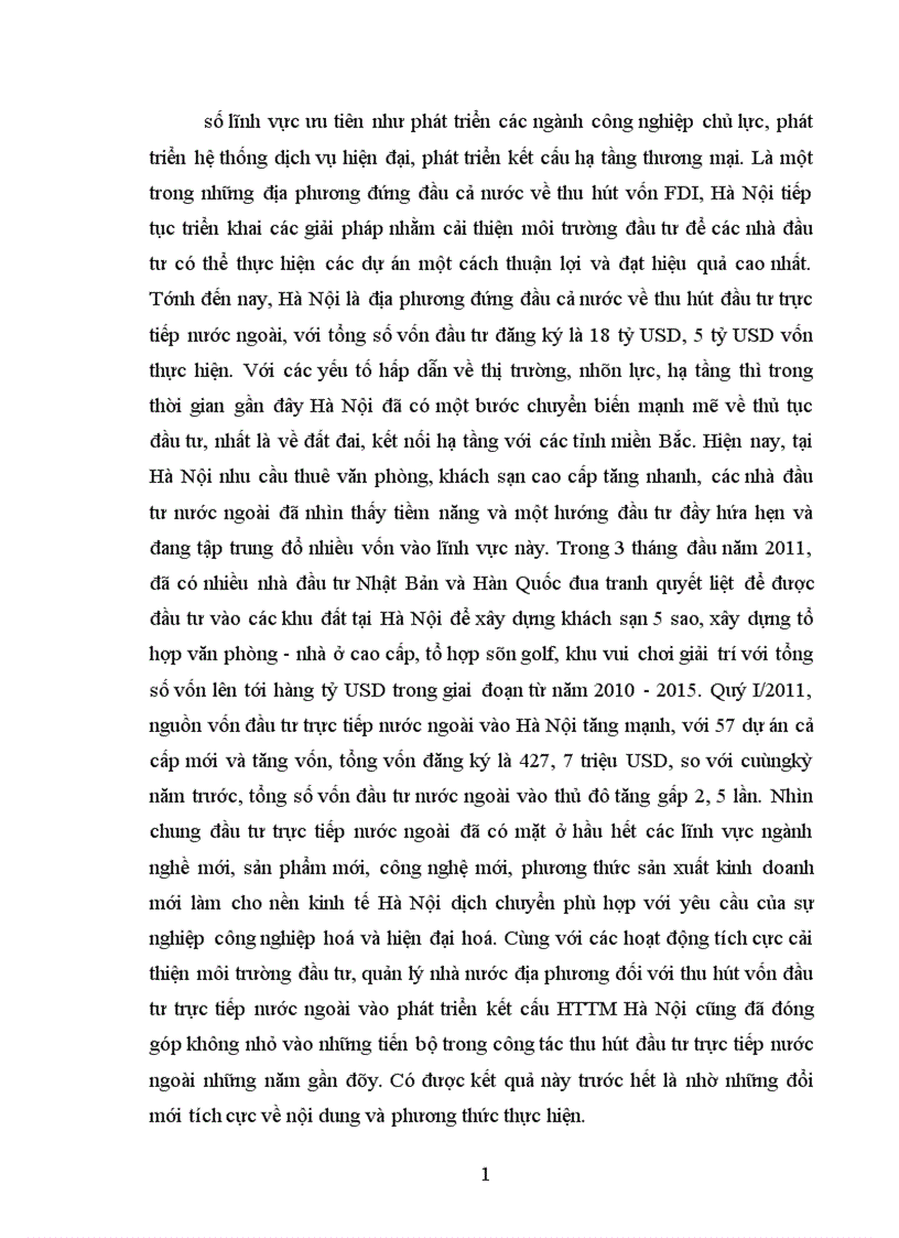 Giải pháp để tăng cường quản lý nhà nước địa phương đối với thu hút vốn đầu tư trực tiếp nước ngoài vào phát triển kết cấu hạ tầng thương mại Hà Nội