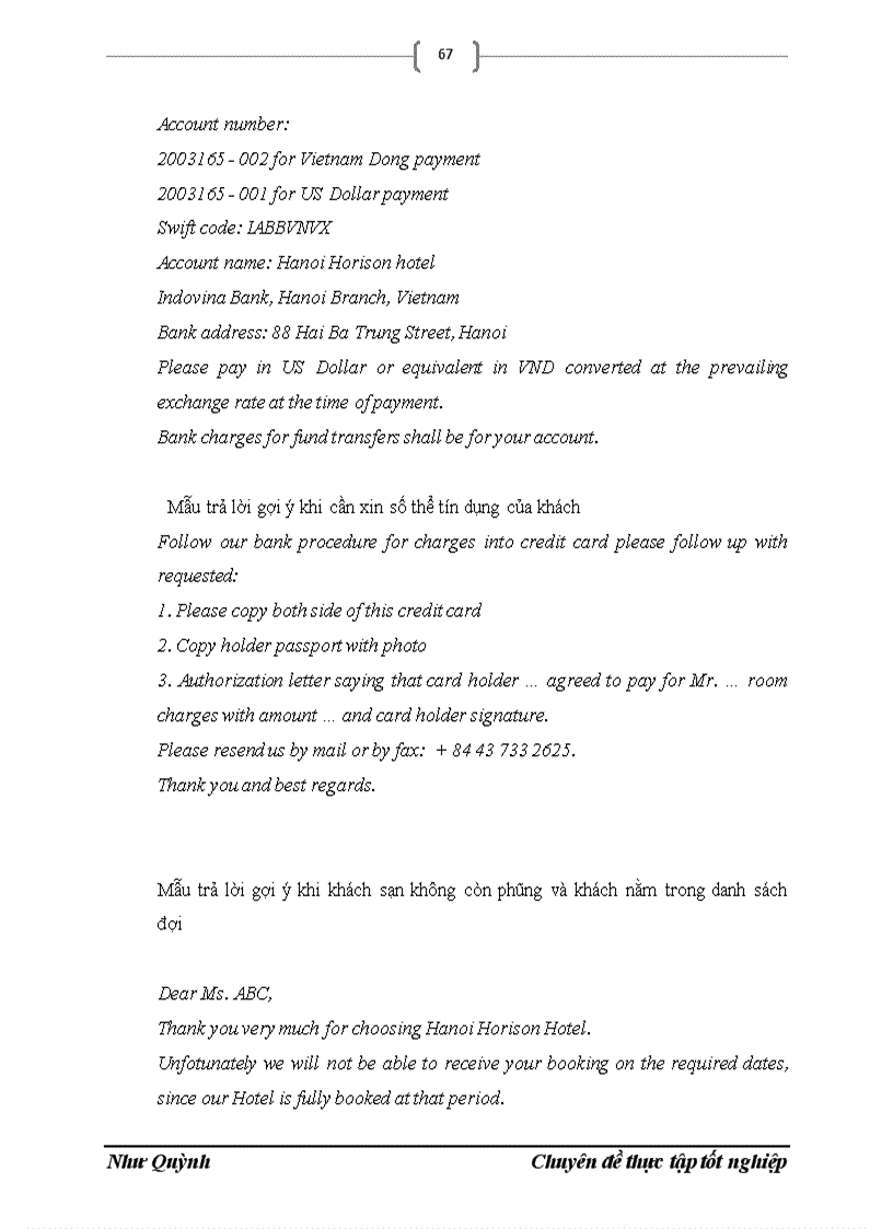 image for page Thực trạng và giải pháp nâng cao chất lượng nghiệp vụ đặt chỗ Reservation tại khách sạn Hà Nội Horison