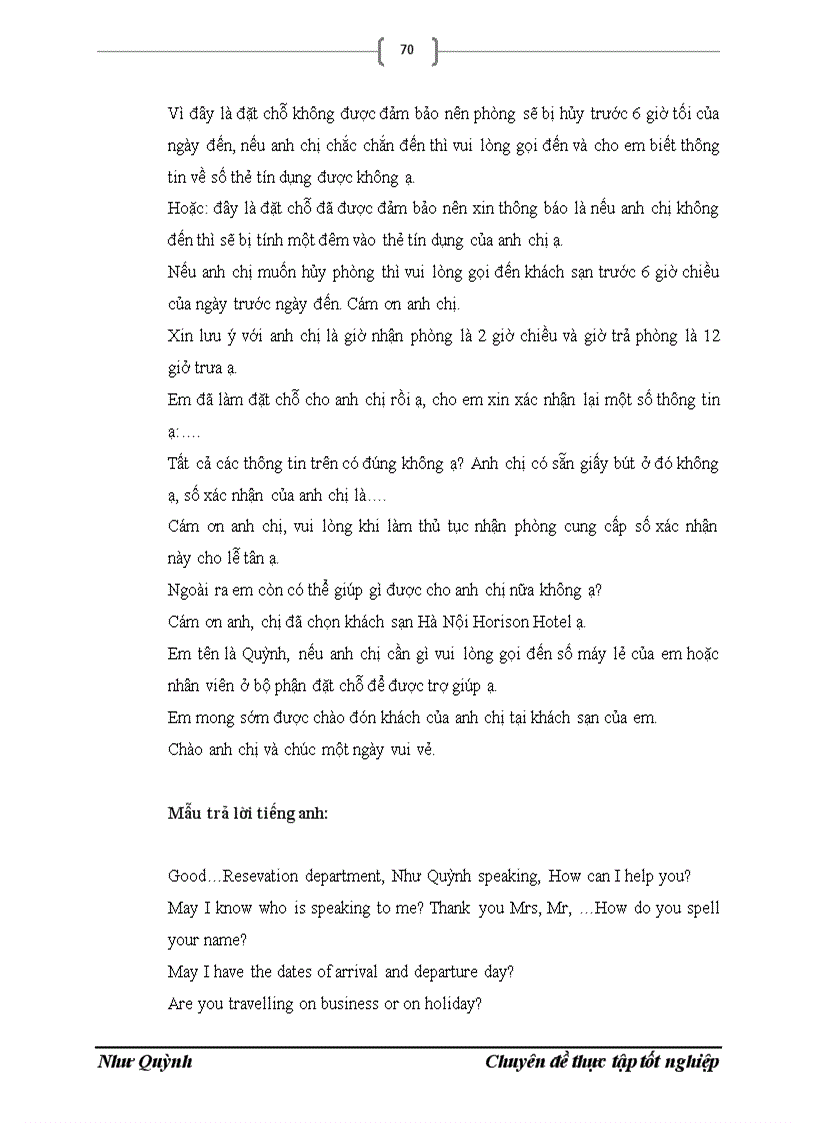 image for page Thực trạng và giải pháp nâng cao chất lượng nghiệp vụ đặt chỗ Reservation tại khách sạn Hà Nội Horison