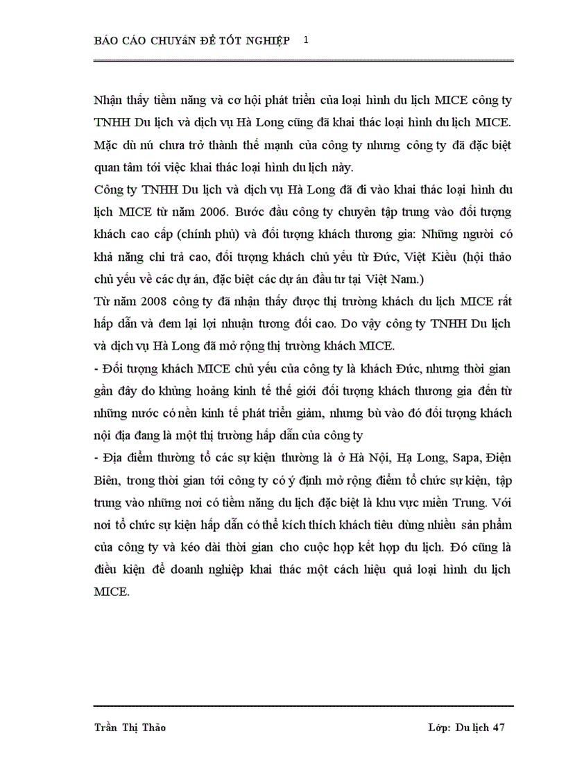 image for page Xây dựng và tổ chức thực hiện một vài chương trình du lịch đặc trưng dành cho đối tượng khách du lịch MICE tại công ty TNHH Du lịch và dịch vụ Hà Long