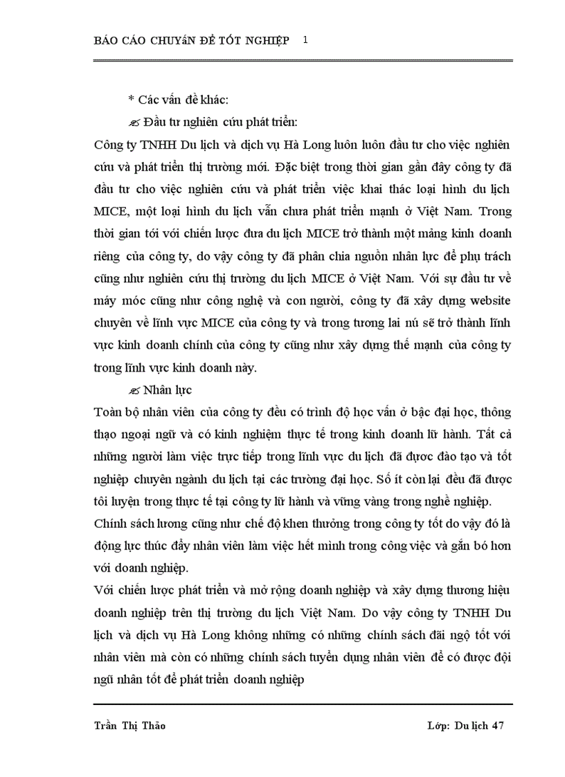 image for page Xây dựng và tổ chức thực hiện một vài chương trình du lịch đặc trưng dành cho đối tượng khách du lịch MICE tại công ty TNHH Du lịch và dịch vụ Hà Long