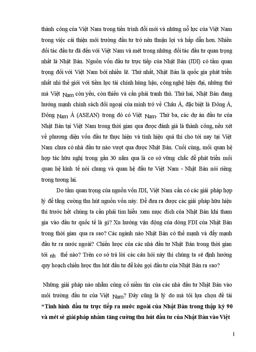 image for page Tình hình đầu tư trực tiếp ra nước ngoài của Nhật Bản trong thập kỷ 90 và một số giải pháp nhằm tăng cường thu hút đầu tư của Nhật Bản vào Việt Nam 1