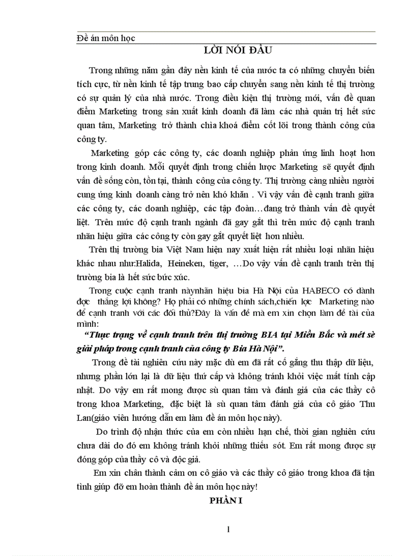 image for page Thực trạng về cạnh tranh trên thị trường BIA tại Miền Bắc và một số giải pháp trong cạnh tranh của công ty Bia Hà Nội