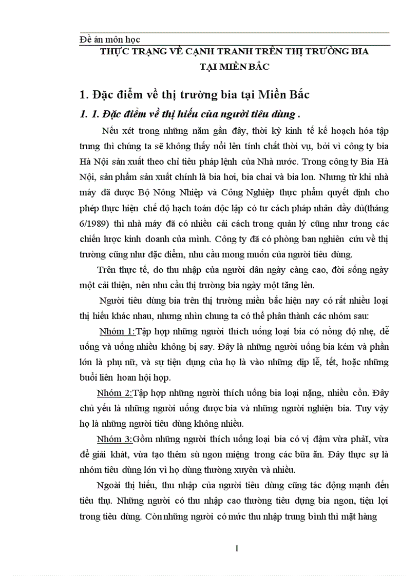 Thực trạng về cạnh tranh trên thị trường BIA tại Miền Bắc và một số giải pháp trong cạnh tranh của công ty Bia Hà Nội