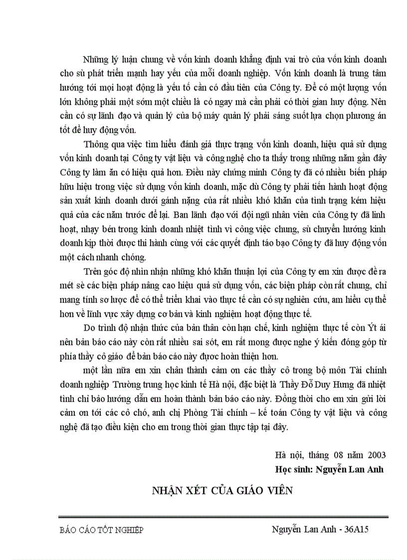 image for page Vốn kinh doanh và những biện pháp nâng cao hiệu quả sử dụng vốn kinh doanh ở Công ty vật liệu và công nghệ 1