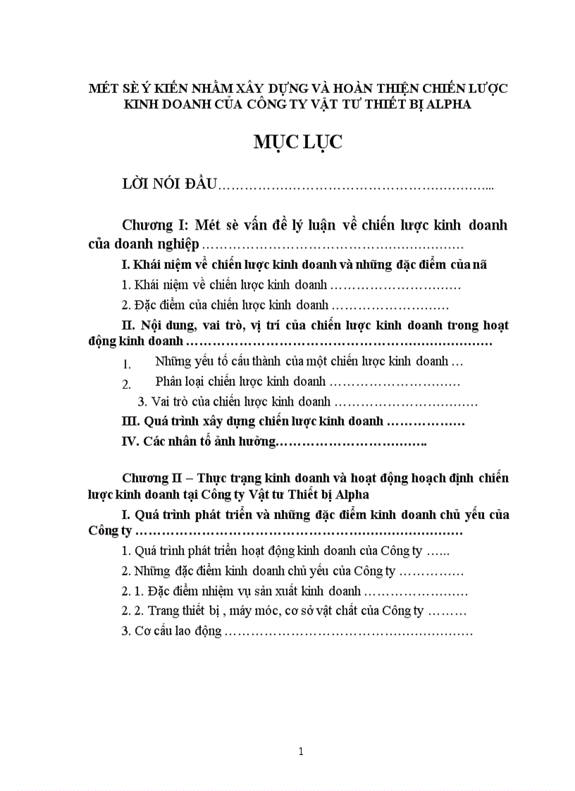 Thực trạng kinh doanh và hoạt động hoạch định chiến lược kinh doanh Công ty vật tư thiết bị alpha