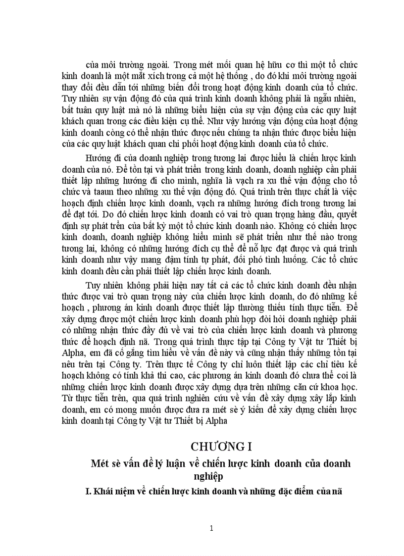Thực trạng kinh doanh và hoạt động hoạch định chiến lược kinh doanh Công ty vật tư thiết bị alpha