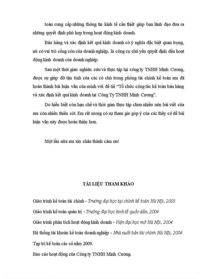image for page Tổ chức công tác kế toán bán hàng và xác định kết quả kinh doanh tại Công Ty TNHH Minh Cương 1
