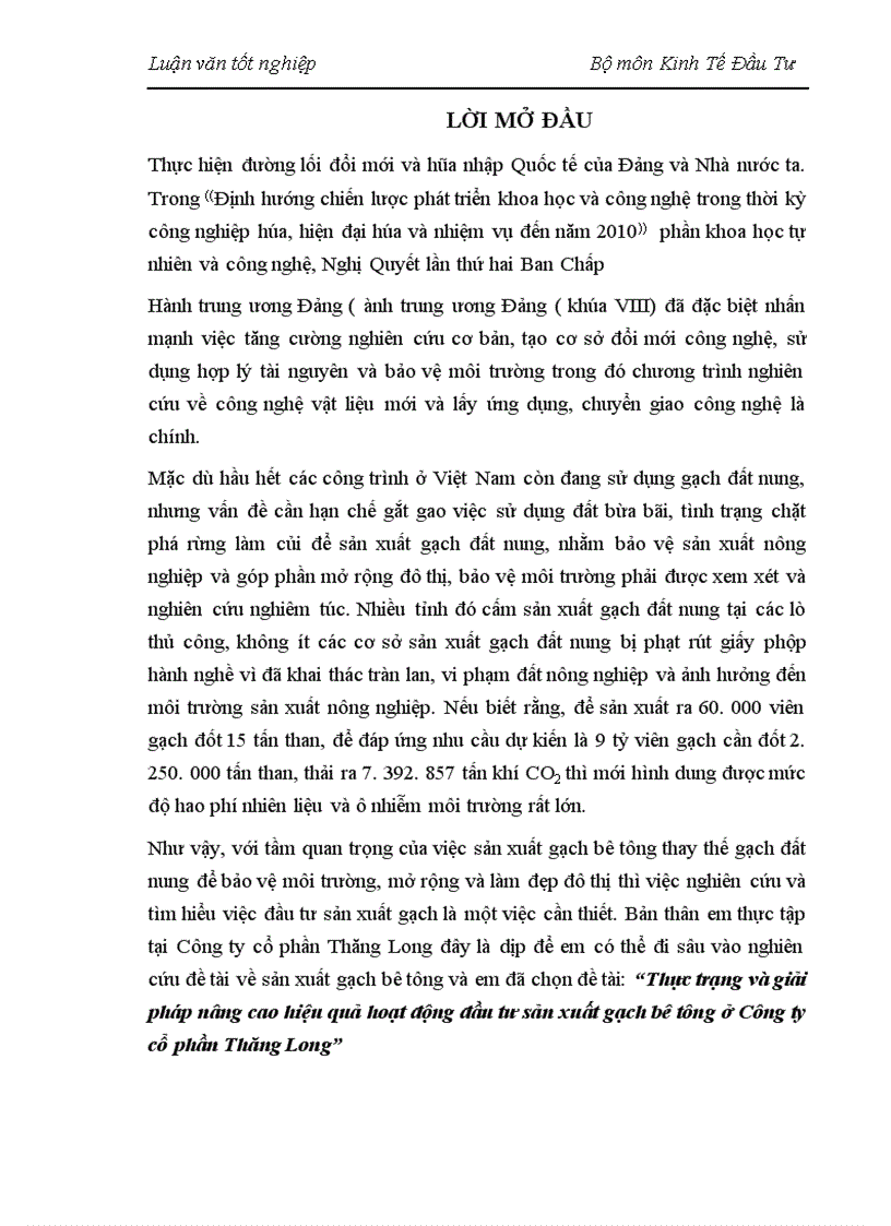 image for page Thực trạng và giải pháp nâng cao hiệu quả hoạt động đầu tư sản xuất gạch bê tông ở Công ty cổ phần Thăng Long