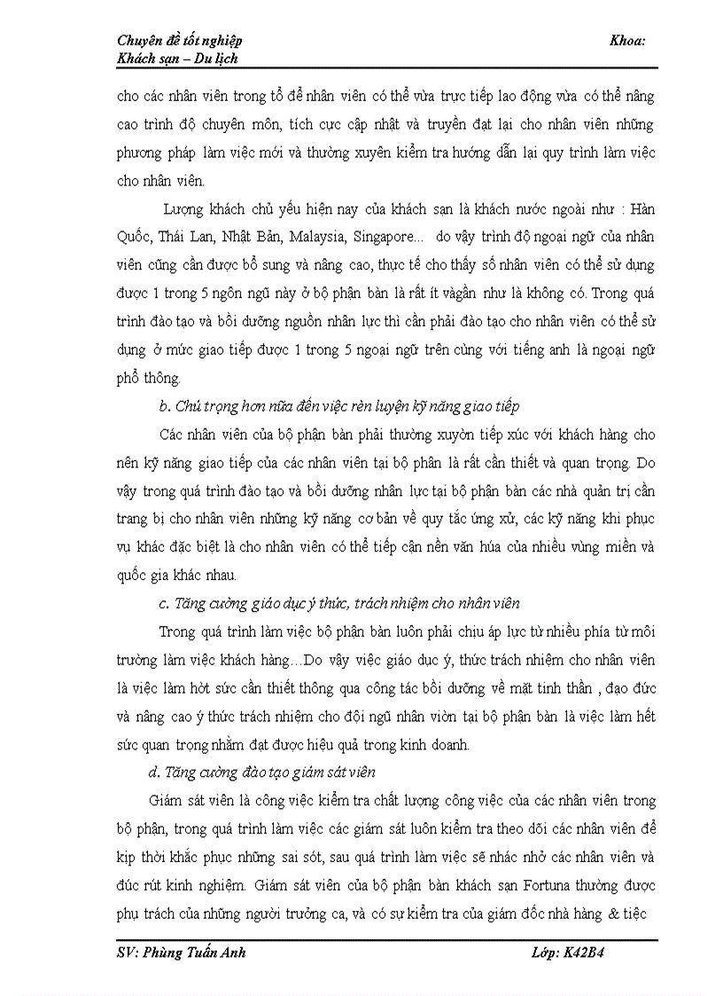 image for page Tăng cường đào tạo và bồi dưỡng nhân lực tại bộ phận bàn của khách sạn Fortuna