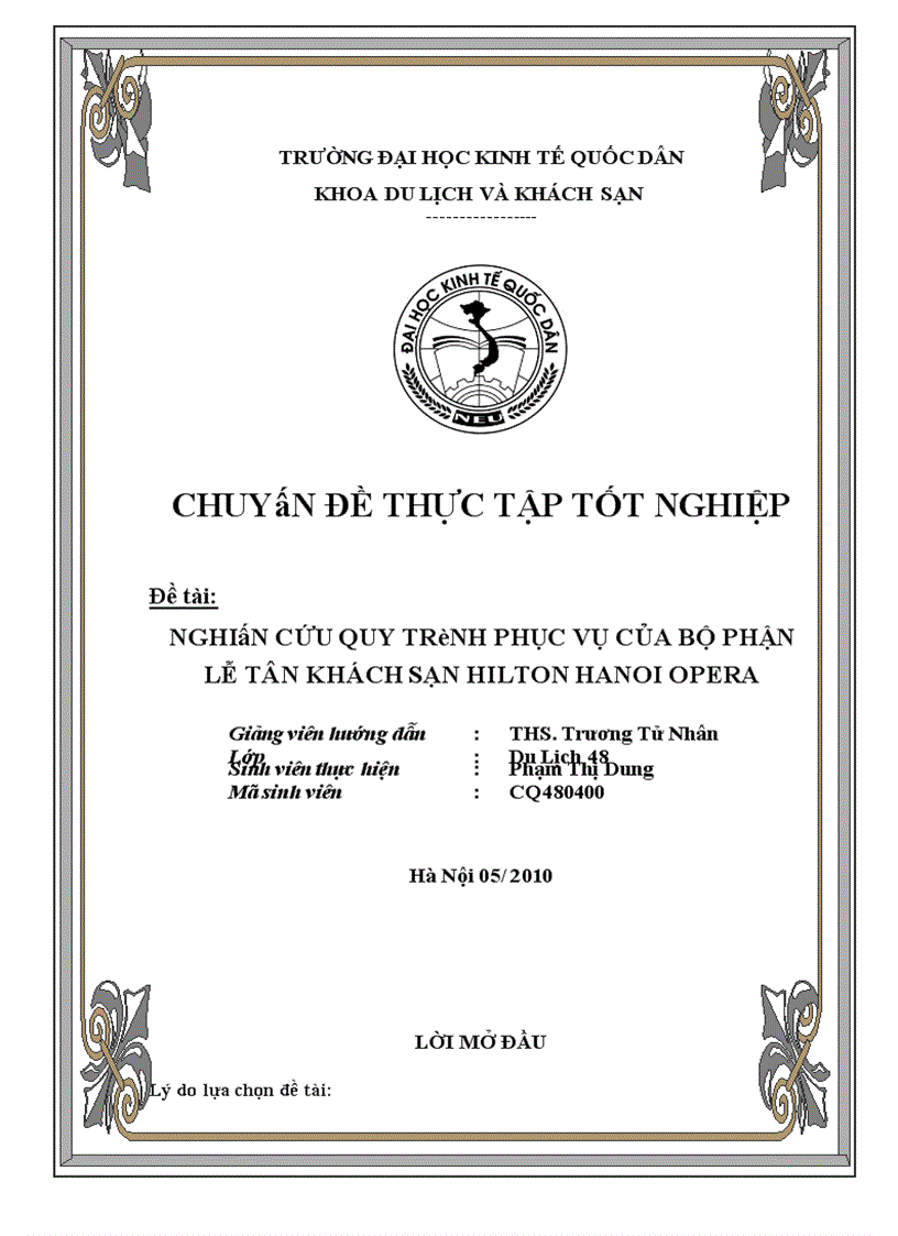 image for page Nghiên cứu quy trình phục vụ của bộ phận lễ tân khách sạn Hilton Hanoi opera