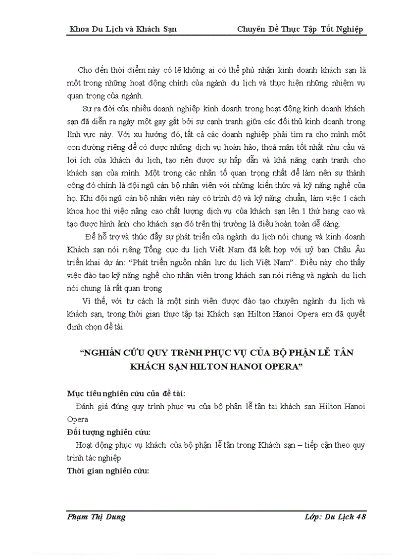 image for page Nghiên cứu quy trình phục vụ của bộ phận lễ tân khách sạn Hilton Hanoi opera