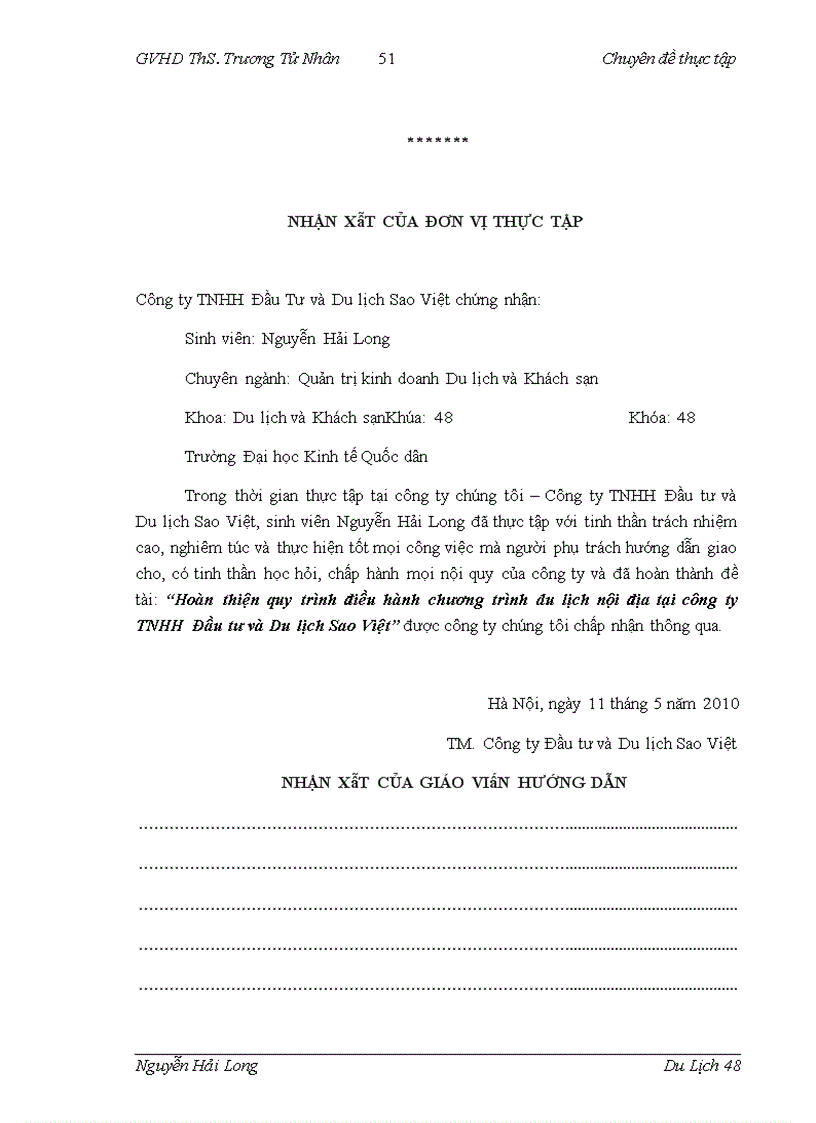 image for page Hoàn thiện quy trình điều hành chương trình du lịch nội địa tại công ty Đầu tư và Du lịch Sao Việt