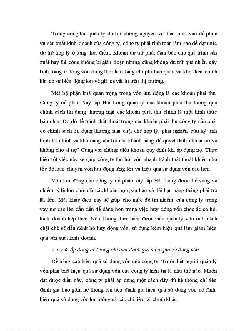 image for page Hiệu quả sử dụng vốn của Công ty Cổ phần Xây Lắp Hải Long