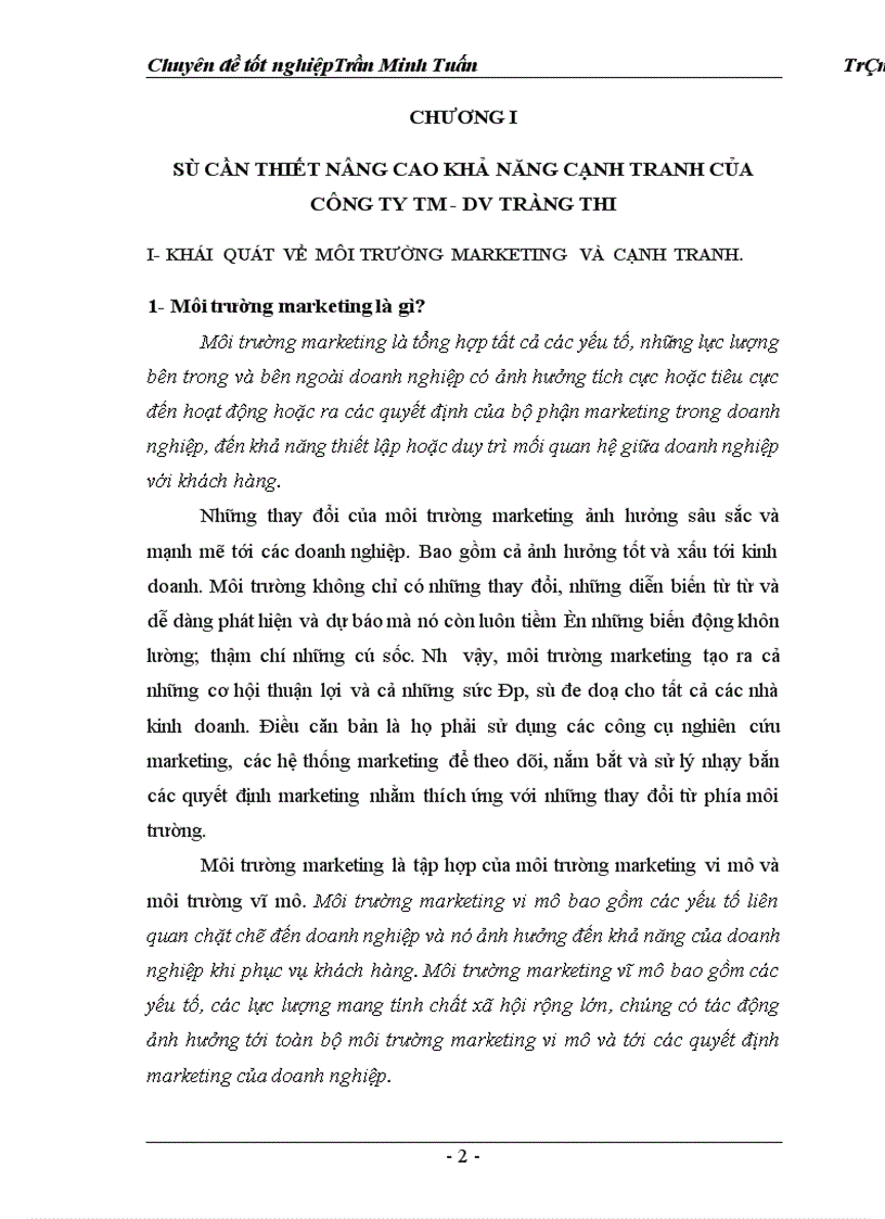 image for page Một số giải pháp marketing nhằm hoàn thiện và nâng cao mức độ thỏa mãn khách hàng của Công ty TM DV Tràng Thi 1