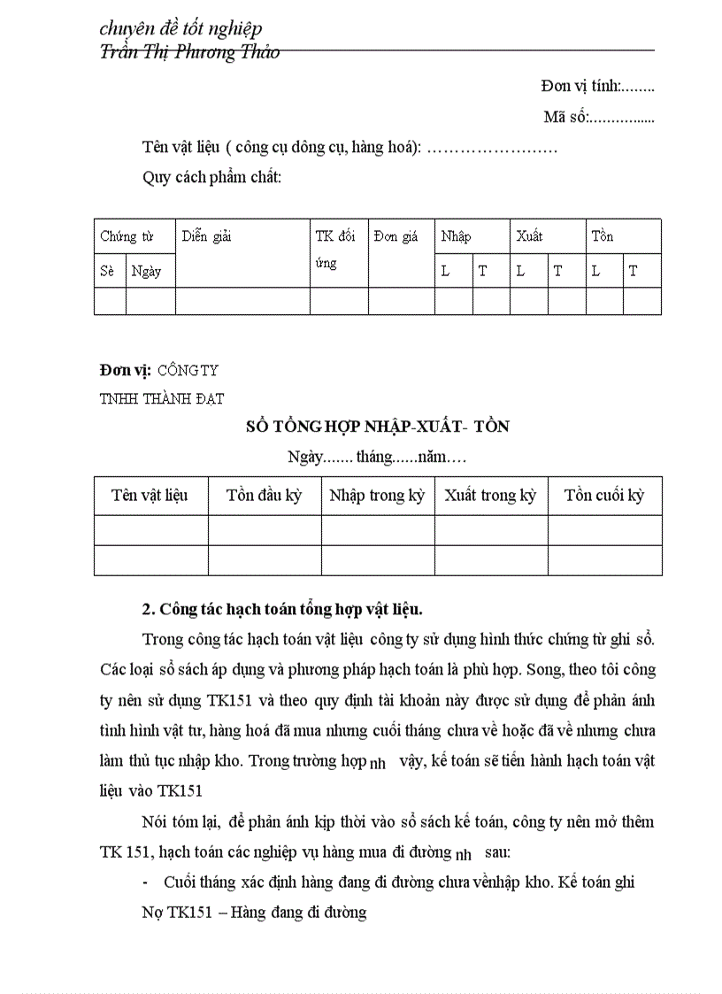 image for page Hoàn thiện công tác hạch toán nguyên vật liệu công cụ dụng cụ tại công ty TNHH Thành Đạt