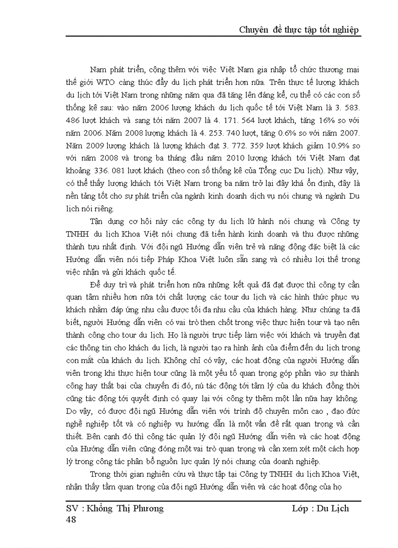 Hoàn thiện công tác quản lý hoạt động của Hướng dẫn viên trong Công ty TNHH du lịch Khoa Việt