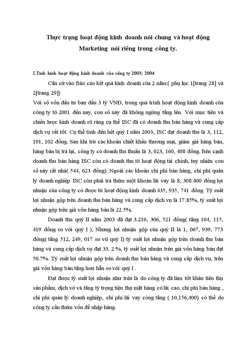 image for page Thực trạng hoạt động kinh doanh nói chung và hoạt động Marketing nói riêng trong công ty