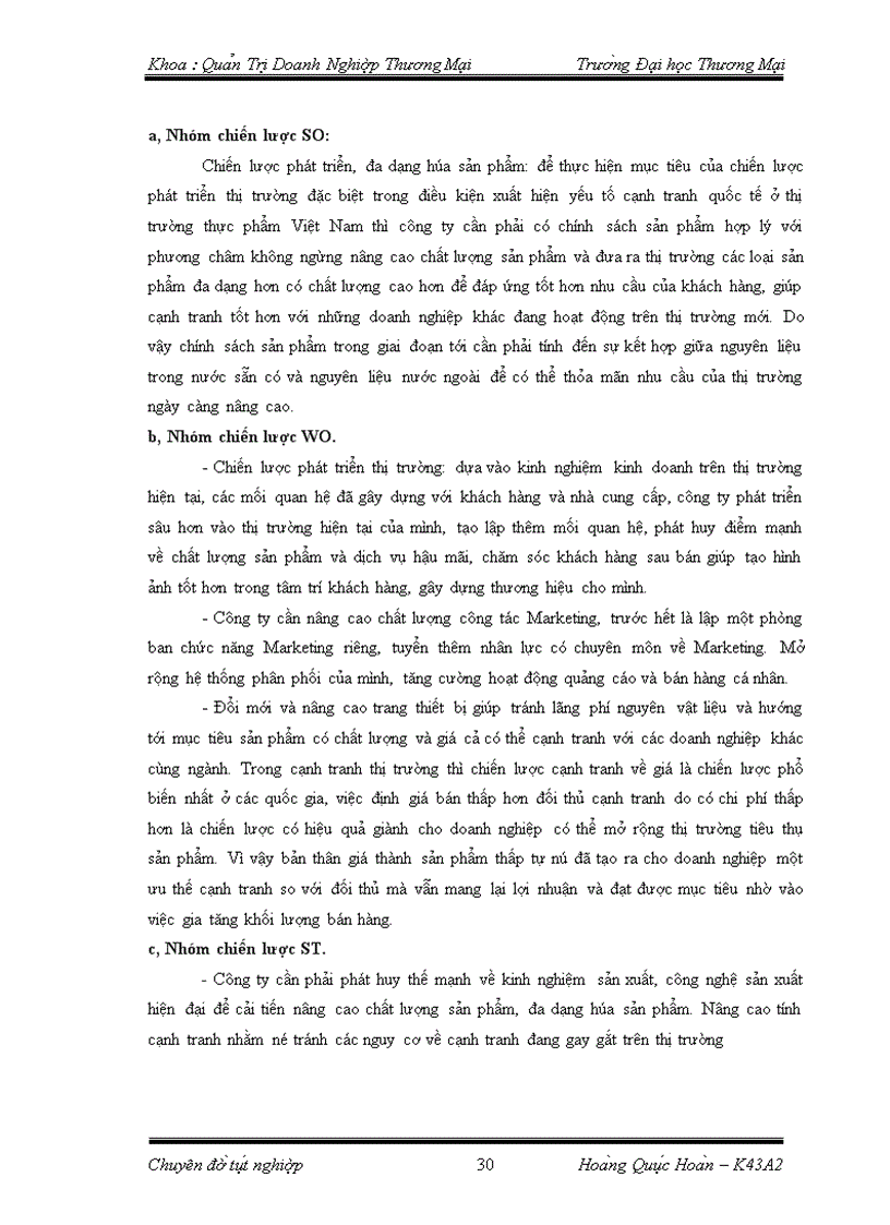 image for page Phân tích TOWS chiến lược phát triển thị trường của công ty TNHH nhà nước một thành viên thực phẩm Hà Nội