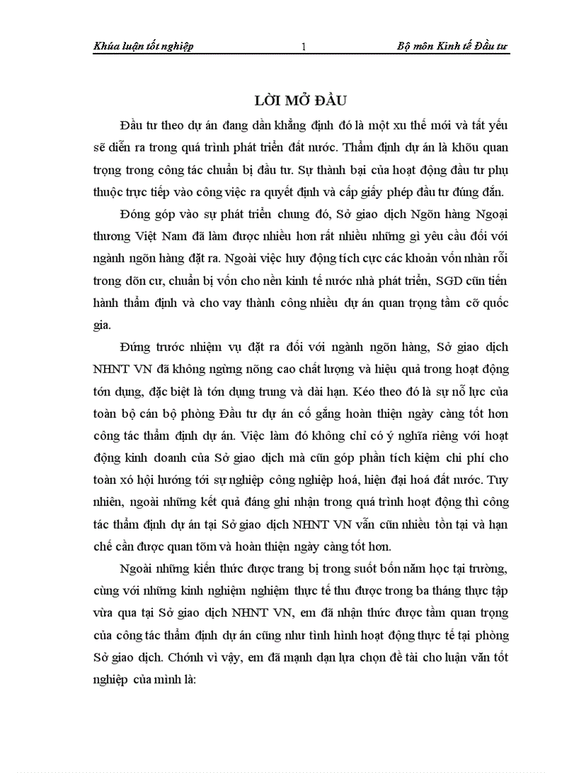 image for page Thẩm định dự án đầu tư0020 vay vốn trung và dài hạn tại Sở giao dịch Ngân hàng Ngoại thương Việt Nam Thực trạng và giải pháp