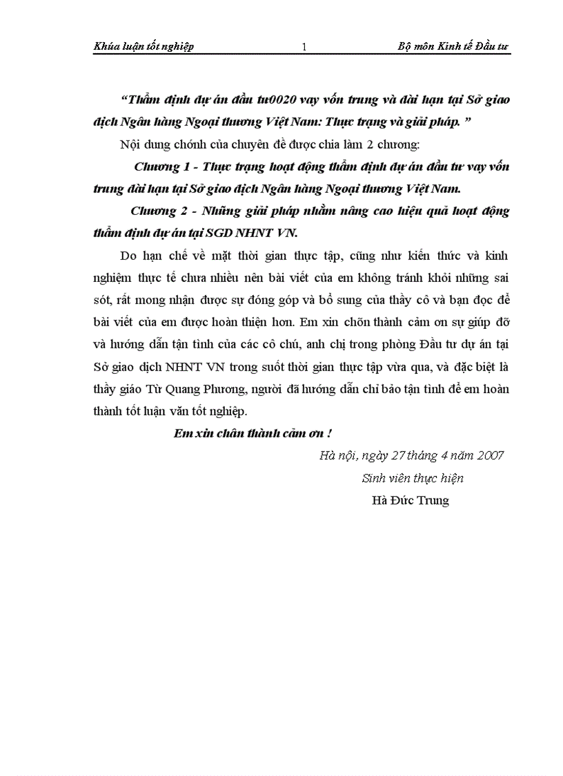 image for page Thẩm định dự án đầu tư0020 vay vốn trung và dài hạn tại Sở giao dịch Ngân hàng Ngoại thương Việt Nam Thực trạng và giải pháp