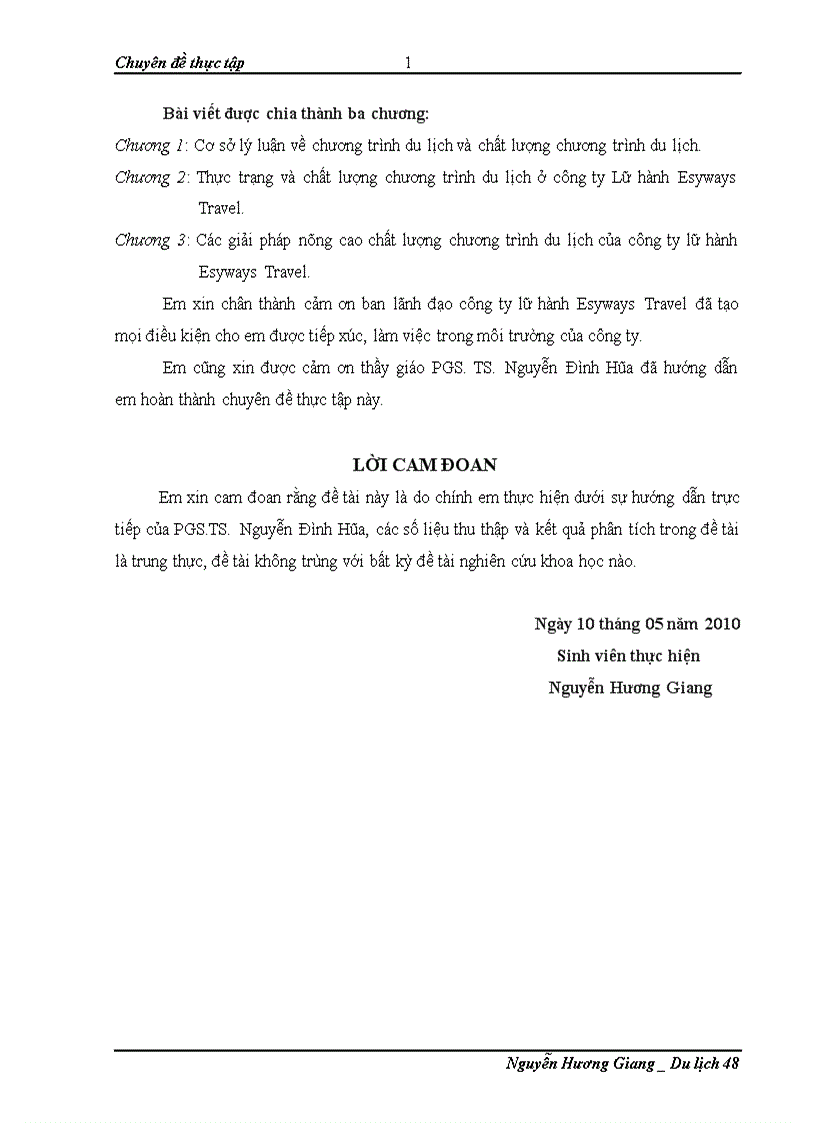 Thực trạng và các giải pháp nhằm nâng cao chất lượng dịch vụ chương trình du lịch tại Công ty thương mại và dịch vụ du lịch Thiên Hà Esy Esyways Travel 1