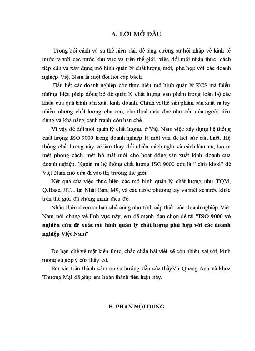 ISO 9000 và nghiên cứu đề xuất mô hình quản lý chất lượng phù hợp với các doanh nghiệp Việt Nam 1