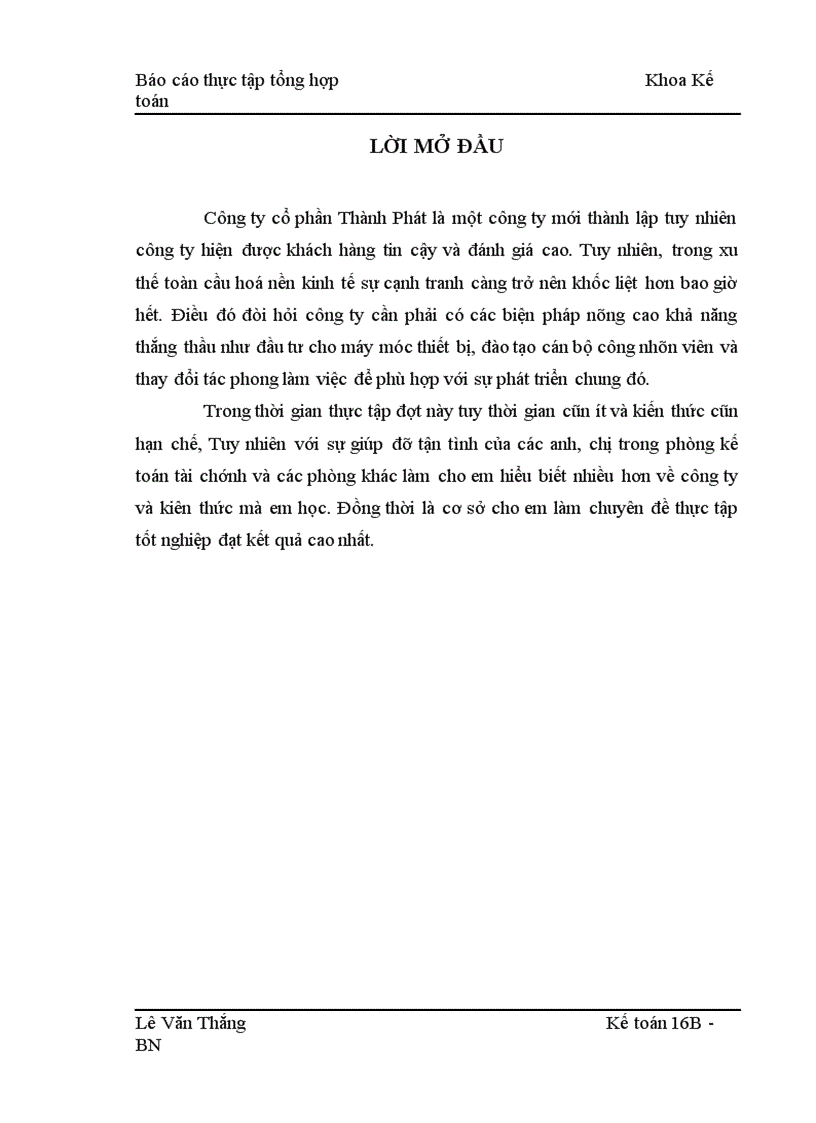 image for page Báo cáo thực tập tổng hợp Khoa Kế toán công ty cổ phần Thành Phát