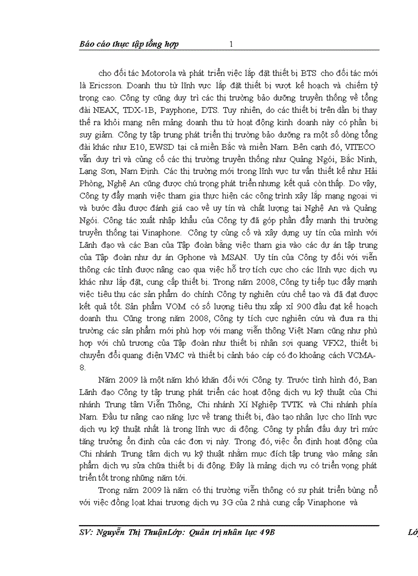 Báo cáo thực tập tổng hợp về Công ty Cổ phần Công nghệ Viễn thông VITECO