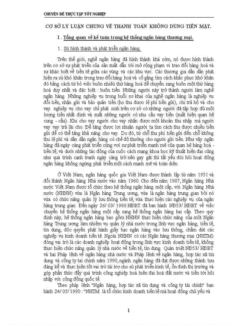 Một số giải pháp góp phần hoàn thiện thể thức thanh toán không dùng tiền mặt tại Sở giao dịch I Ngân hàng Công thương Việt Nam 1