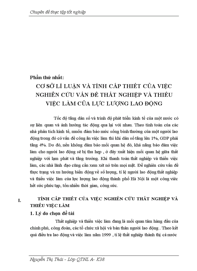 Thực trạng và các giải pháp cho vấn đề thất nghiệp và thiếu việc làm của lực lượng lao động thành phố Hà Nội 1