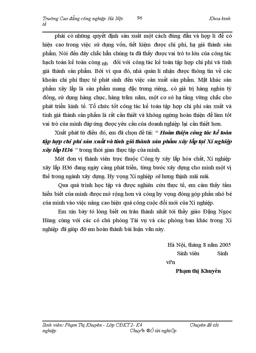image for page Hoàn thiện công tác kế toán tập hợp chi phí sản xuất và tính giá thành sản phẩm xây lắp tại Xí nghiệp xây lắp H36 Công ty xây lắp hoá chất 1