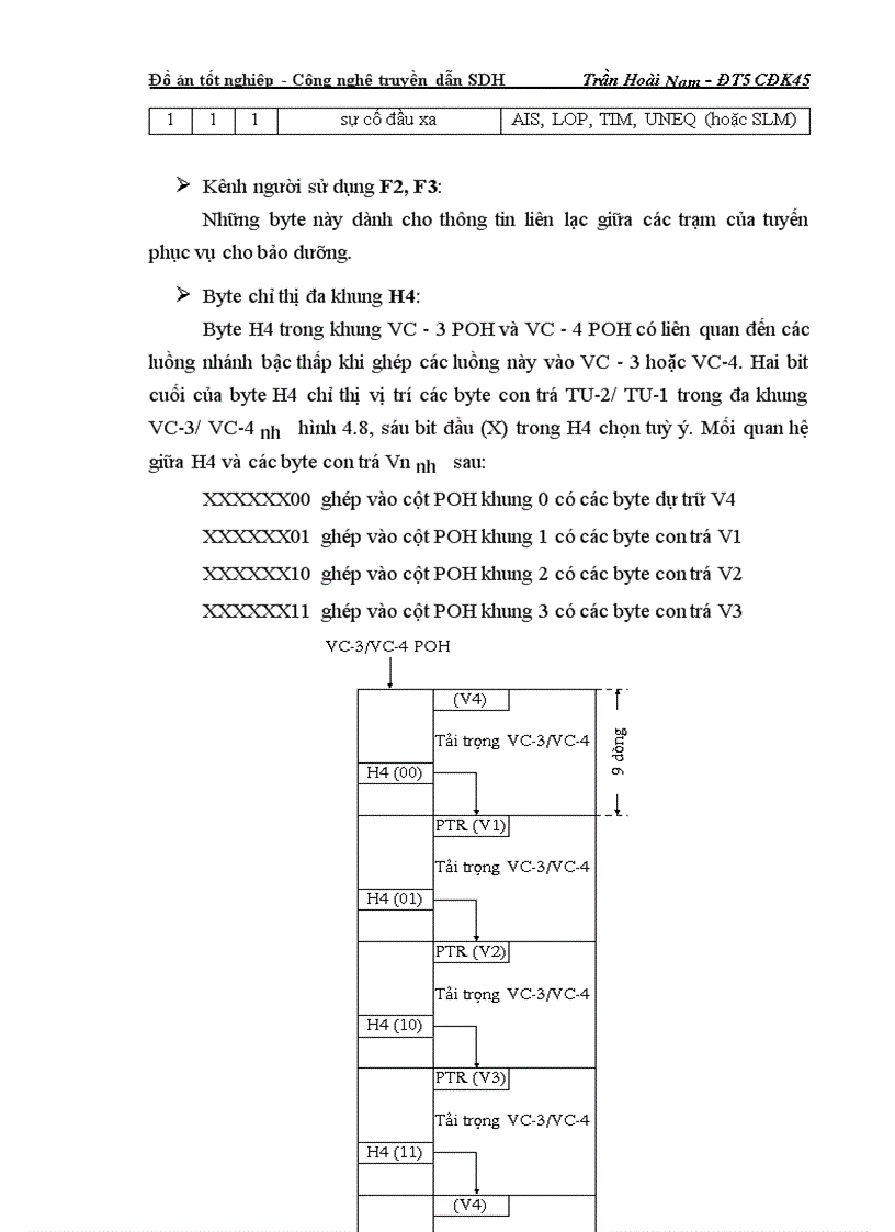 image for page Tổ chức và hoạt động của các loại con trỏ trong khung tín hiệu SDH