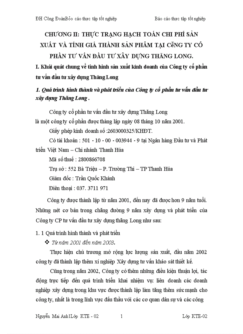 image for page Kế toán chi phí sản xuất và tính giá thành sản phẩm xây lắp tại Công ty cổ phần tư vấn đầu tư xây dựng Thăng Long