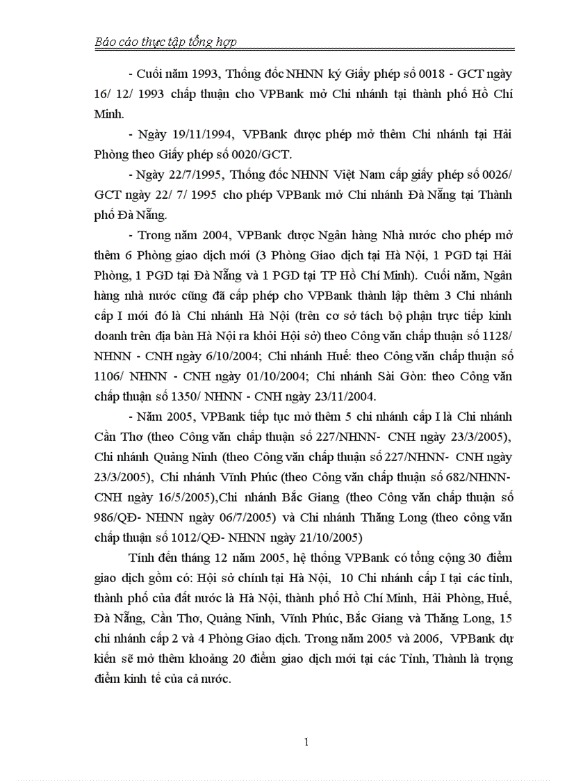 Báo cáo thực tập tổng hợp về Ngân hàng TMCP Ngoài quốc doanh và Chi nhánh Thăng Long