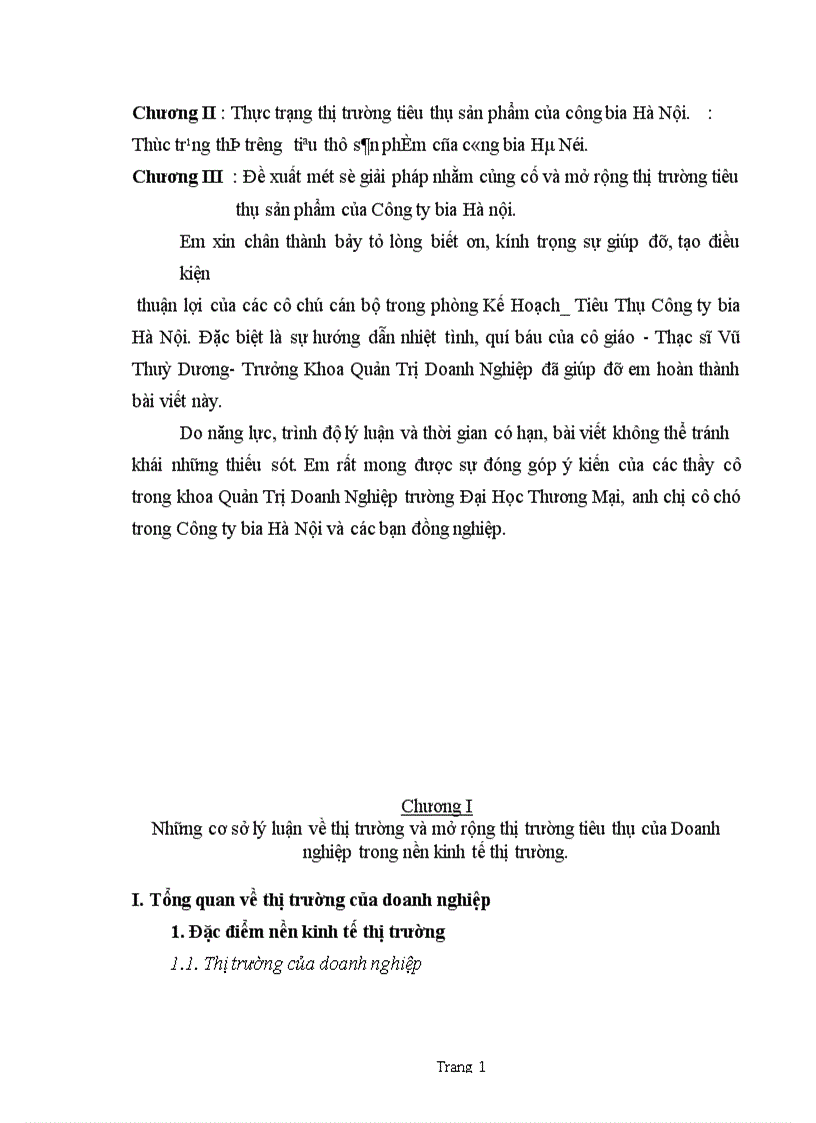 Các giải pháp nhằm củng cố và mở rộng thị trường tiêu thụ hàng hoá của Công ty bia Hà Nội 1
