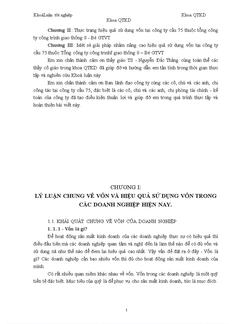 Một số vấn đề về vốn và nâng cao hiệu quả sử dụng vốn tại Công ty cầu 75 thuộc Tổng công ty công trình giao giao thông 8 Bộ Giao Thông Vận tải
