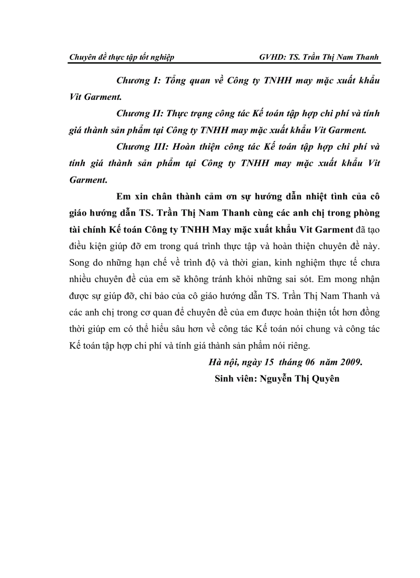 Hoàn thiện công tác Kế toán tập hợp chi phí sản xuất và tính giá thành sản phẩm tại Công ty TNHH may mặc xuất khẩu Vit Garment 1