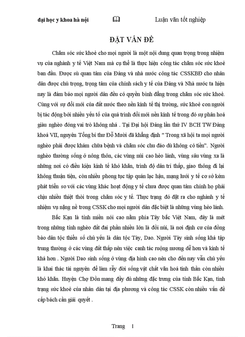 image for page Mô tả thực trạng nhu cầu chăm sóc sức khoẻ và sử dụng dịch vụ y tế tại xã Tân Lập núi huyện Chợ Đồn tỉnh Bắc Kạn