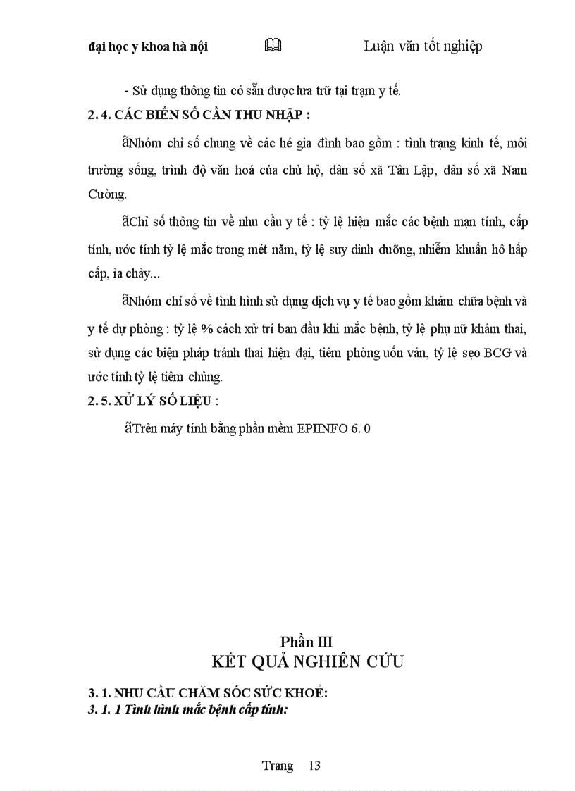 image for page Mô tả thực trạng nhu cầu chăm sóc sức khoẻ và sử dụng dịch vụ y tế tại xã Tân Lập núi huyện Chợ Đồn tỉnh Bắc Kạn