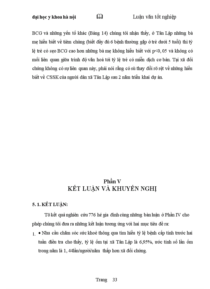 image for page Mô tả thực trạng nhu cầu chăm sóc sức khoẻ và sử dụng dịch vụ y tế tại xã Tân Lập núi huyện Chợ Đồn tỉnh Bắc Kạn