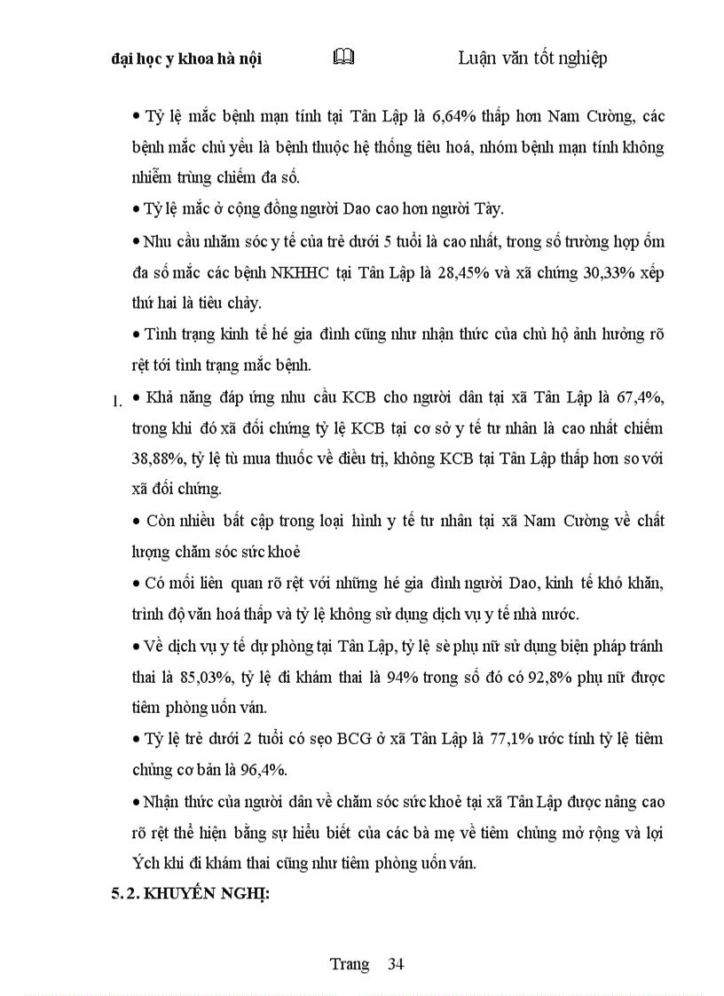 image for page Mô tả thực trạng nhu cầu chăm sóc sức khoẻ và sử dụng dịch vụ y tế tại xã Tân Lập núi huyện Chợ Đồn tỉnh Bắc Kạn