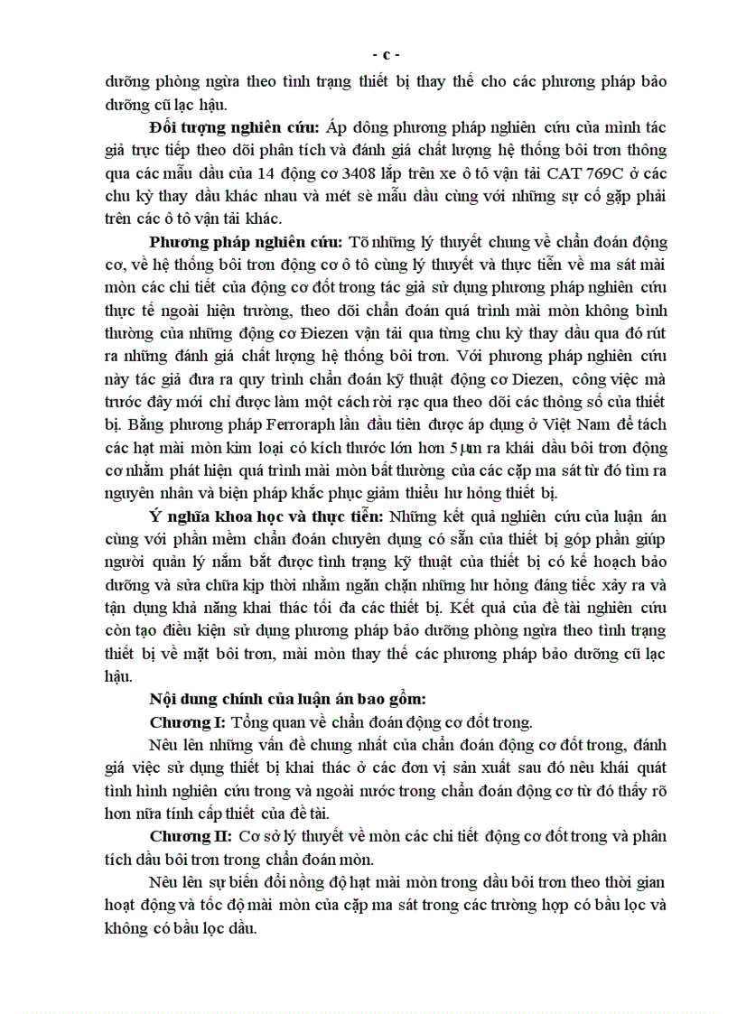 image for page Chẩn đoán kỹ thuật động cơ điêzen trên cơ sở phân tích tính chất lý hoá của dầu bôi trơn và hạt mài chứa trong dầu 1