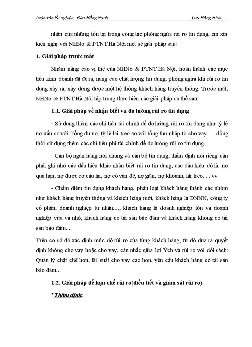 image for page Một số giải pháp phòng ngừa và hạn chế rủi ro tín dụng tại NHNo PTNT Hà Nội