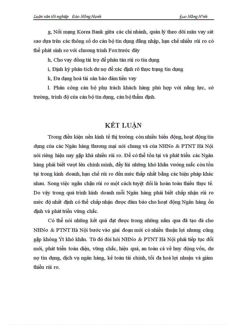 image for page Một số giải pháp phòng ngừa và hạn chế rủi ro tín dụng tại NHNo PTNT Hà Nội