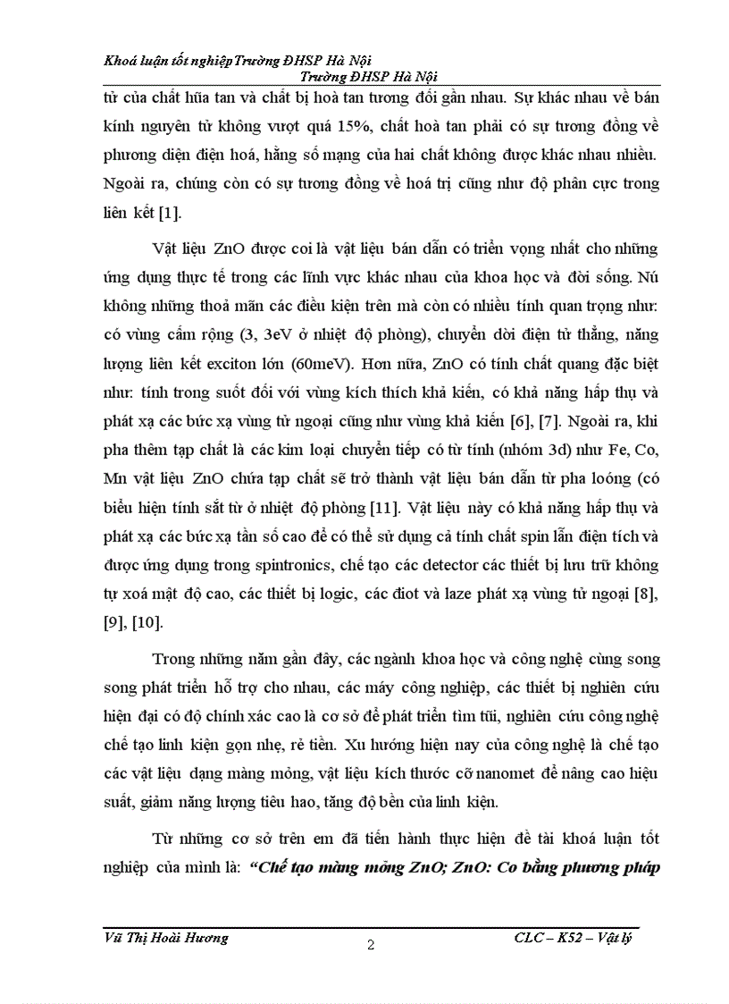 Chế tạo màng mỏng ZnO ZnO Co bằng phương pháp phun điện và nghiên cứu cấu trúc một số tính chất của chúng