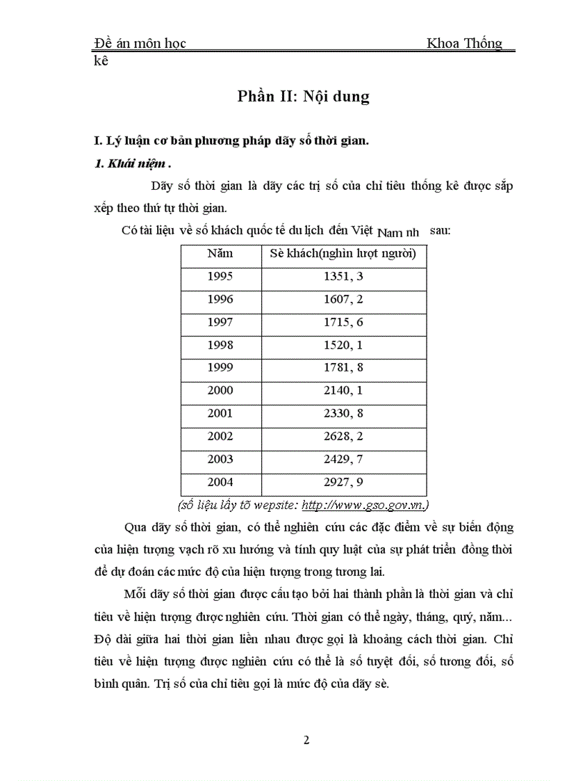 sử dụng phương pháp dãy số thời gian để phân tích xu hướng biến động số lượt khách du lịch quốc tế đến Việt nam thời kì 1995 2004 và dự đoán cho năm 2005 và 2006