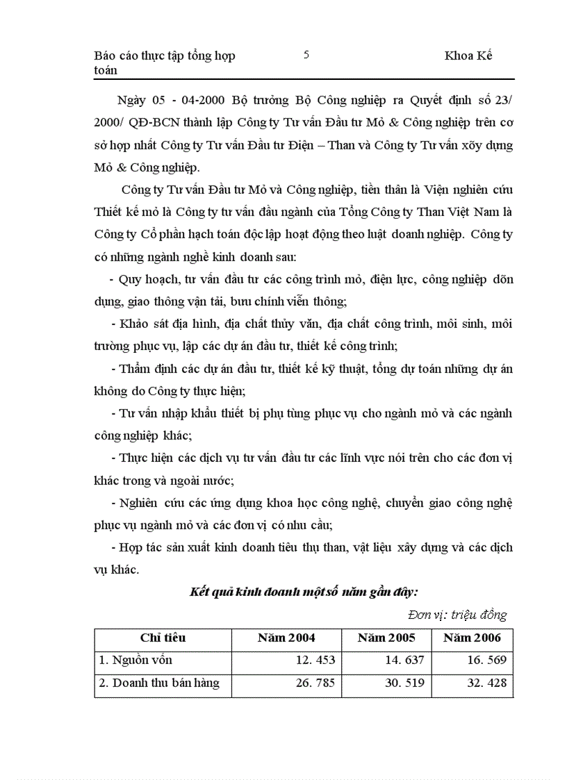 image for page Báo cáo thực tập tổng hợp của công ty CP Tư vấn Mỏ và Công nghiệp