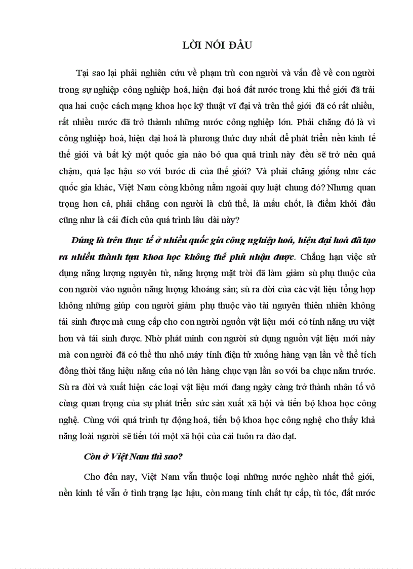 Vai trò của con người trong quá trình công nghiệp hoá hiện đại hóa đất nứơc